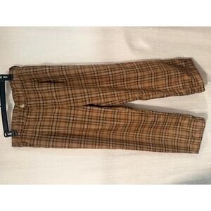 WOMEN'S ALLEGRA K BROWN PLAID PANTS SIZE LARGE HEMMED